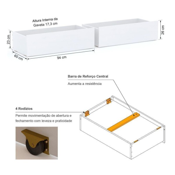 Encontraproduto.com.br - Cama Solteiro Slim Com 02 Gavetas E Grade De Proteção Madeira Maciça Branco Housin