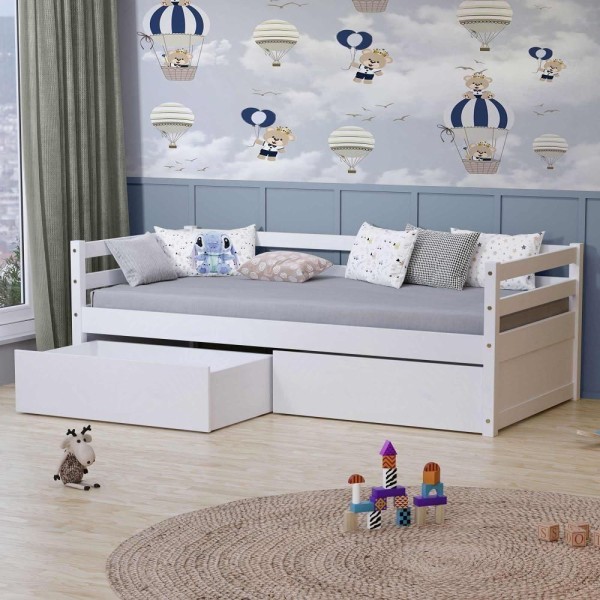 Encontraproduto.com.br - Cama Solteiro Slim Rb Com 02 Gavetas Madeira Maciça Branco Housin