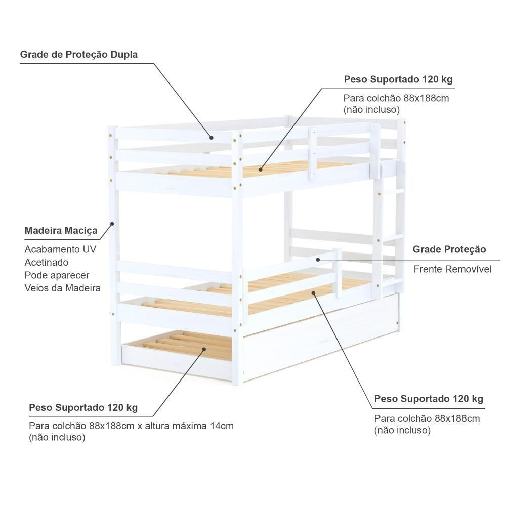 Treliche Infantil Slim Rb Com Grade De Proteção Madeira Maciça Branco Housin