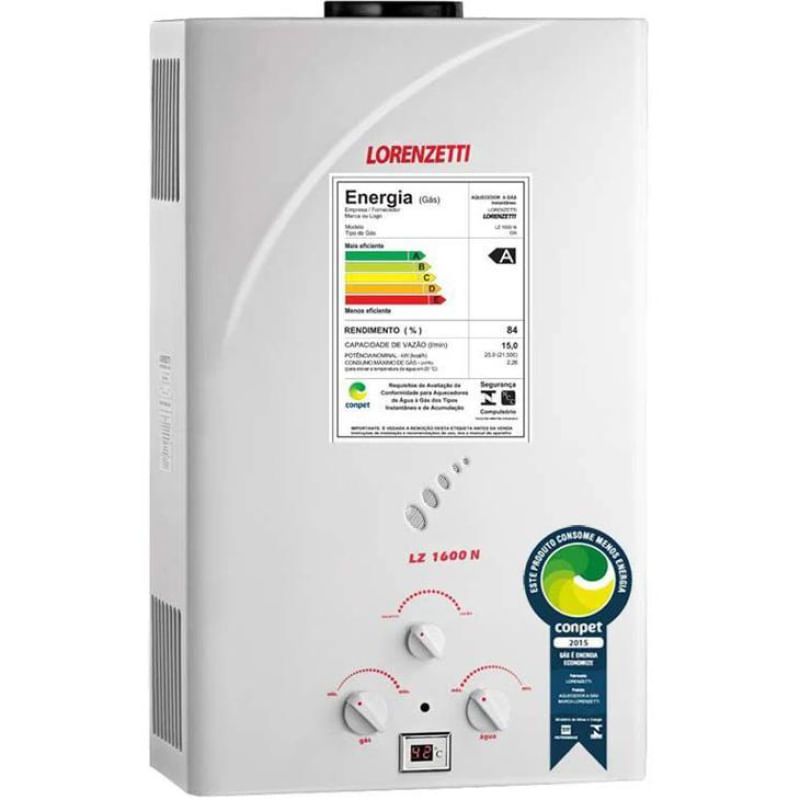 Encontraproduto.com.br - Aquecedor de água à gás GN 15L/m LZ 1600N branco Lorenzetti