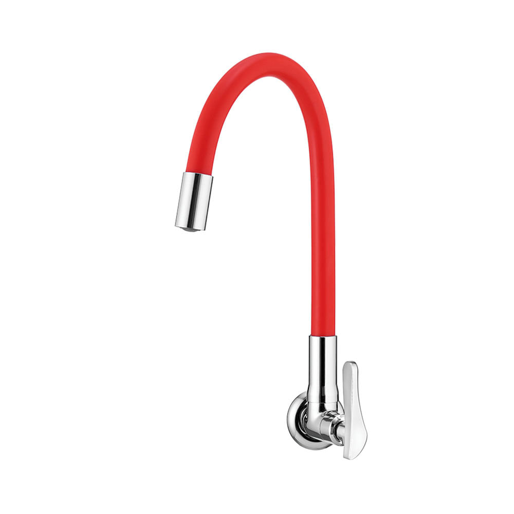 Encontraproduto.com.br - Torneira Para Cozinha De Parede Flex Vermelha Lorenzetti