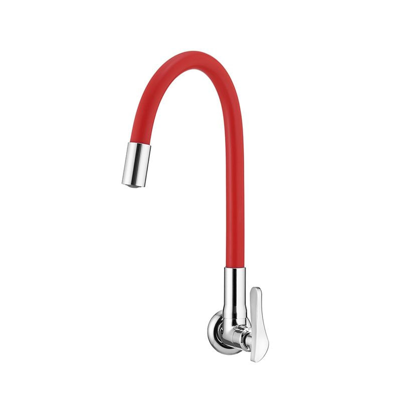 Encontraproduto.com.br - Torneira Para Cozinha De Parede Flex Vermelha Lorenzetti