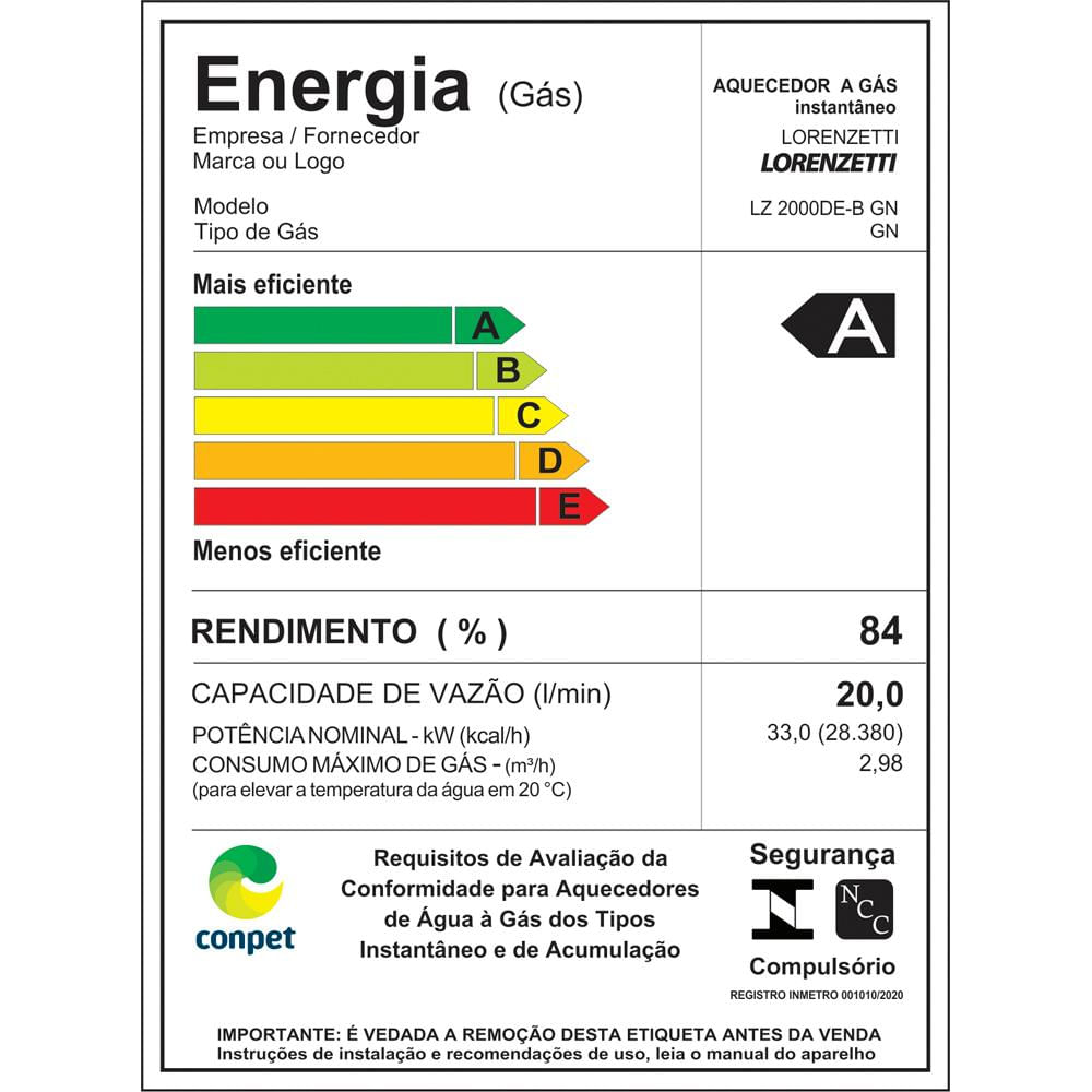 Encontraproduto.com.br - Aquecedor a Gás LZ 2000 DE-B GN Branco Lorenzetti