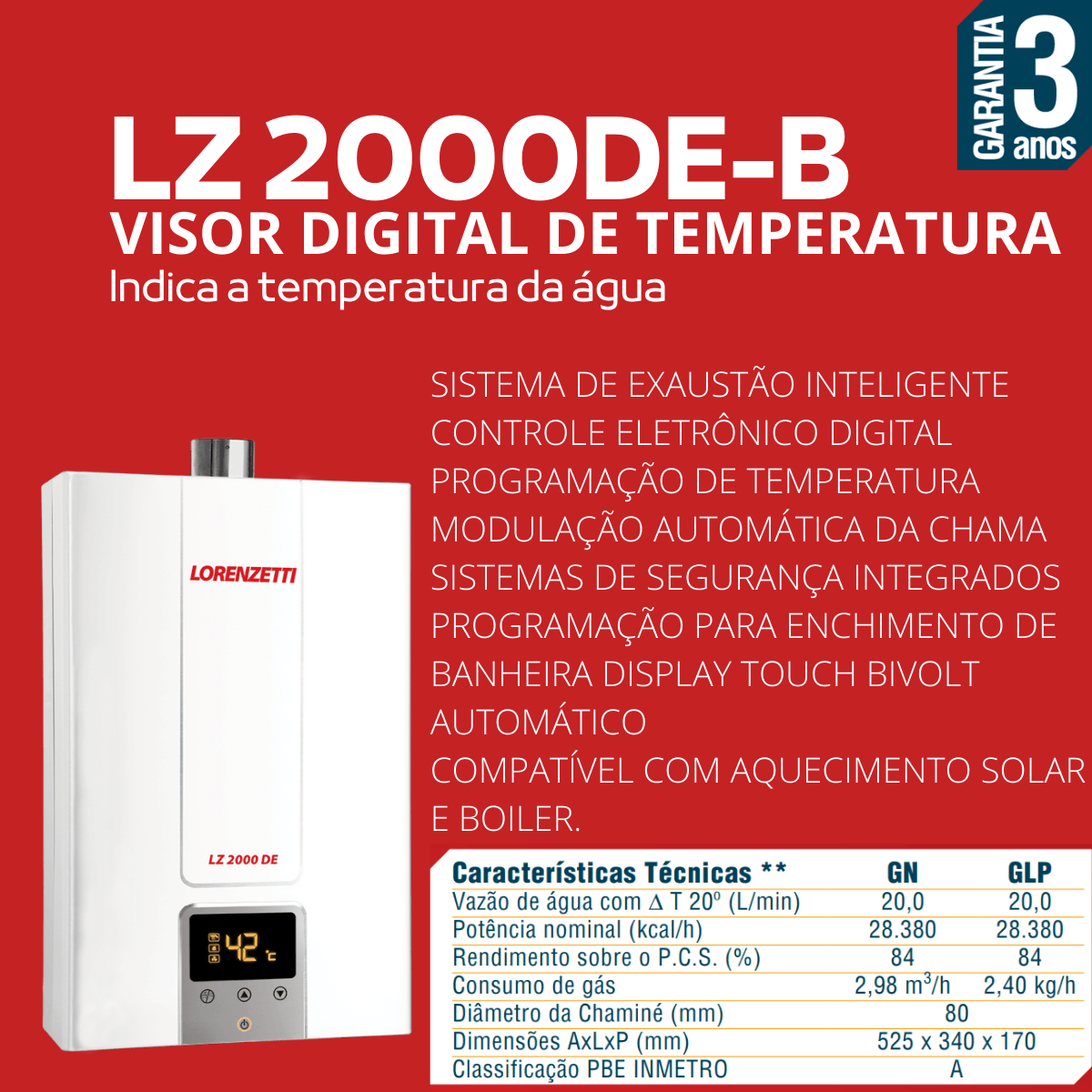 Encontraproduto.com.br - aquecedor passagem glp digital lz2000de 20l lorenzetti branco - 7412134