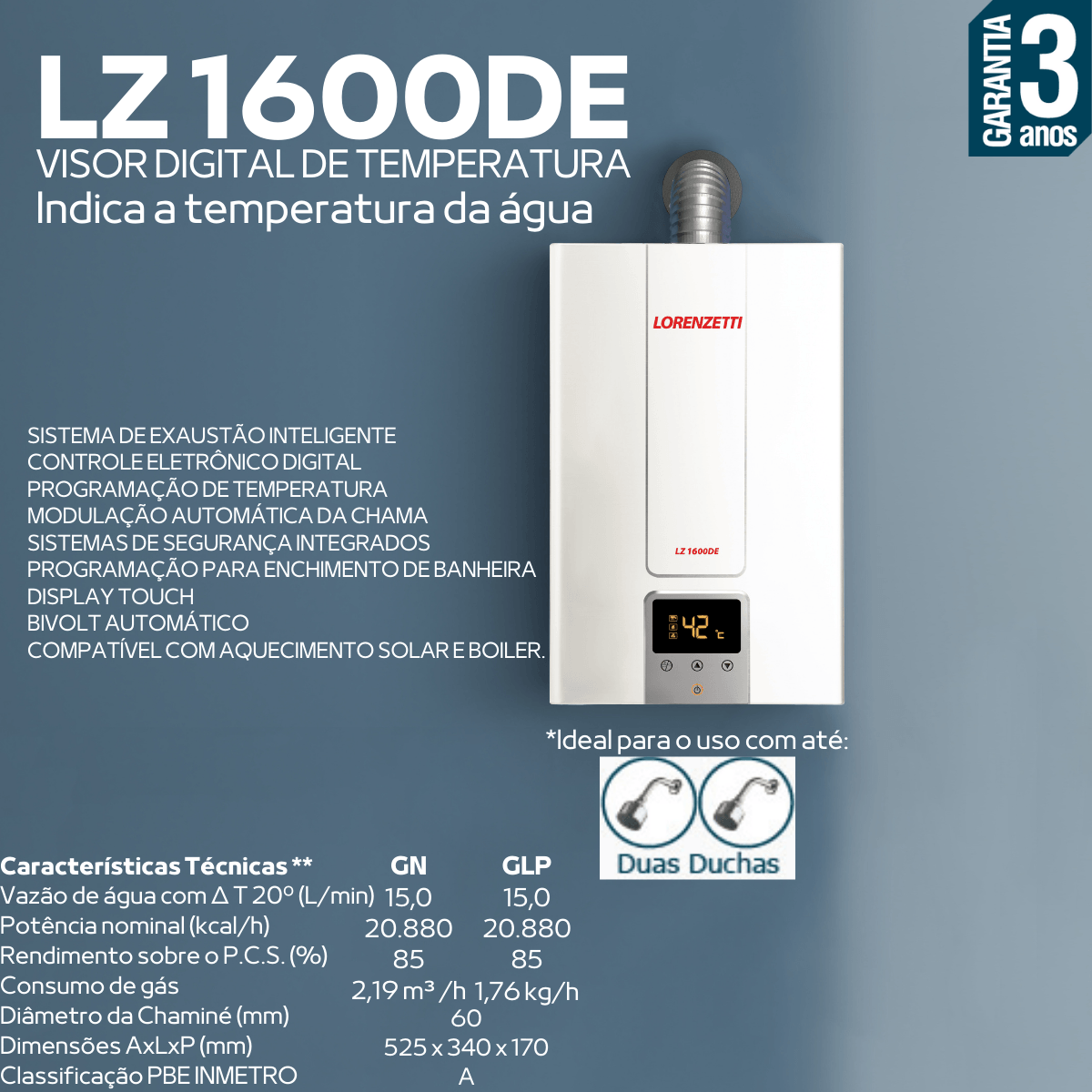Encontraproduto.com.br - Aquecedor de Água a Gás LZ 1600DE Digital Lorenzetti