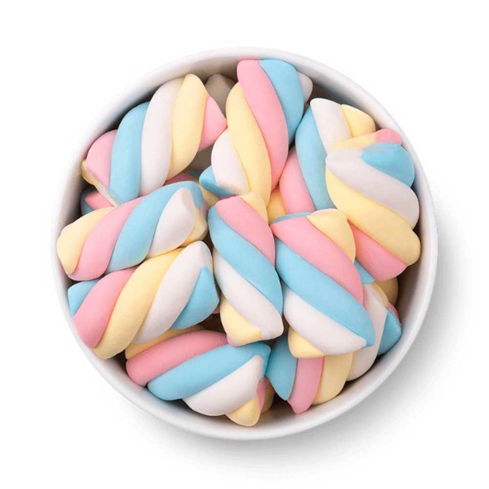 Encontraproduto.com.br - Marshmallow Twist Color 1 Azul, Rosa, Amarelo e Branco 250g - Docile