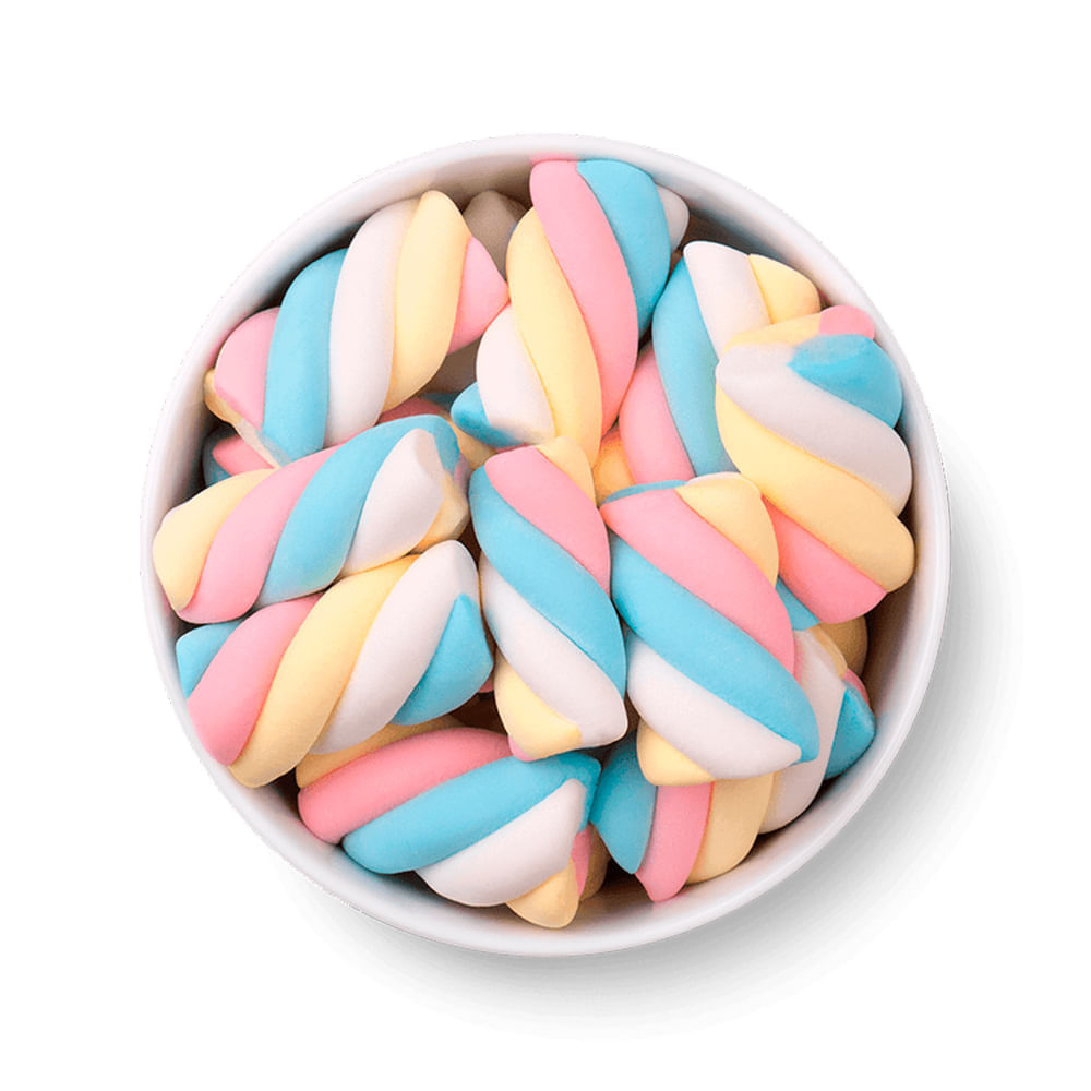 Encontraproduto.com.br - Marshmallow Twist Color 1 Azul, Rosa, Amarelo e Branco 250g - Docile