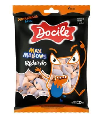 Encontraproduto.com.br - Maxmallows Recheado Docile Colorido Pinta Língua Azul 220g