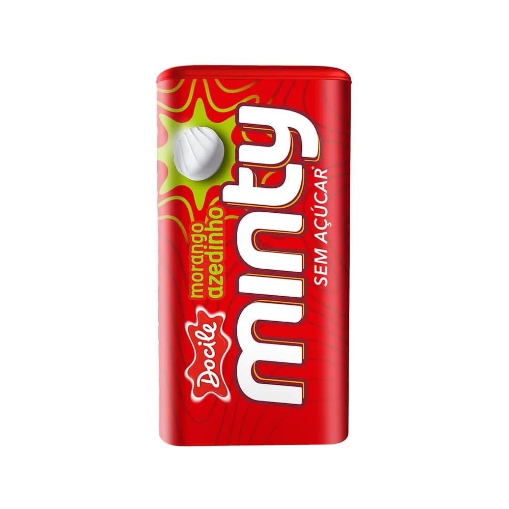 Encontraproduto.com.br - Pastilha Docile Minty Morango Azedinho Sem Açúcar Lata 21g com 36 Pastilhas