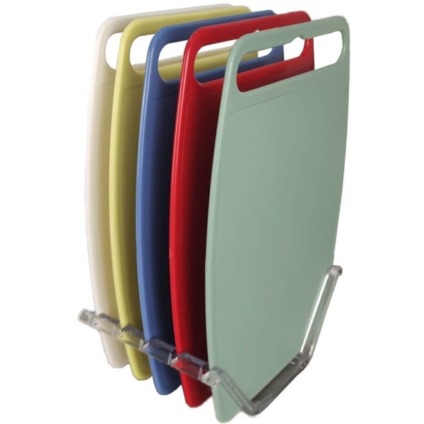 Conjunto 5 Tábuas De Corte Com Suporte Para Cozinha Coloridas 26x18cm Pequenas Cinquetti