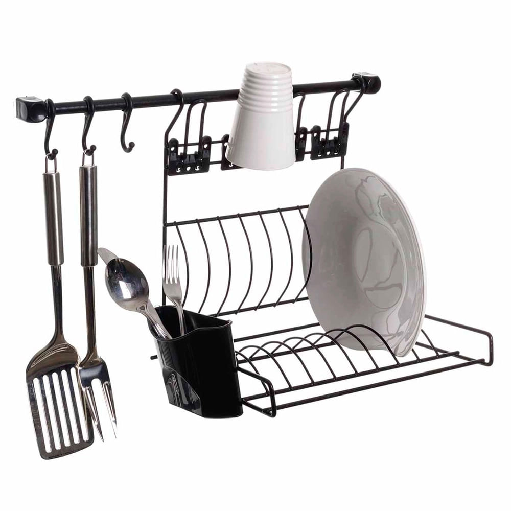 Encontraproduto.com.br - Suporte Cozinha Metaltru Escorredor p/ Utensílios Preto 45cm