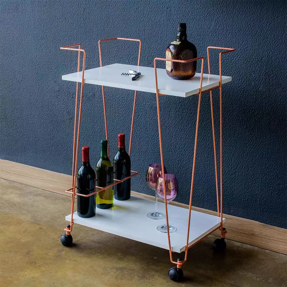 Encontraproduto.com.br - Carrinho Organizador Multiuso Metaltru em Aço e Madeira Cobre