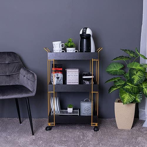 Encontraproduto.com.br - Carrinho de Bar 3 Andares Metaltru Multiuso Dourado e Preto