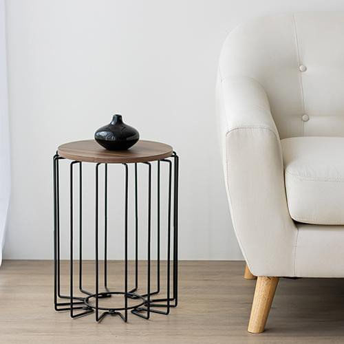 Encontraproduto.com.br - Mesa Lateral Redonda Metaltru Preto e Castanho Tannat