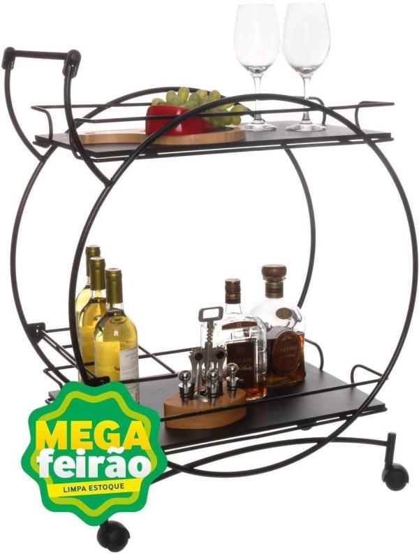Encontraproduto.com.br - Carrinho de Bar 2 Andares Metaltru Multiuso Vintage Preto