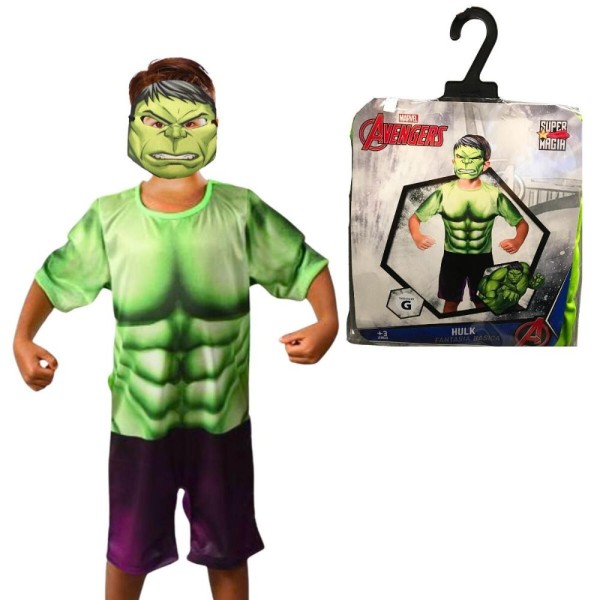 Encontraproduto.com.br - Fantasia Infantil Hulk Clássica Curta Com Máscara Super Heroi Dos Vingadores - P 2 - 4