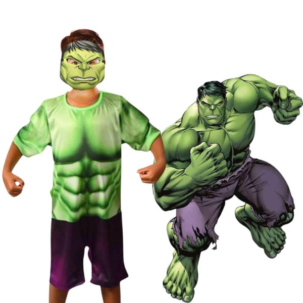 Encontraproduto.com.br - Fantasia Infantil Hulk Clássica Curta Com Máscara Super Heroi Dos Vingadores - P 2 - 4