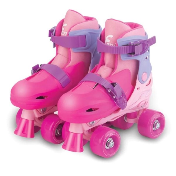 Encontraproduto.com.br - Patins Roller Ajustável Com Acessórios Rosa - Fênix