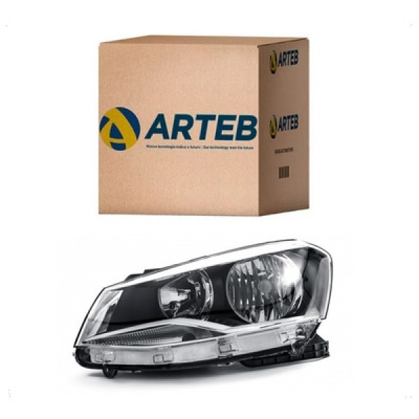 Encontraproduto.com.br - Farol Principal Foco Duplo Máscara Negra Aro Cromado Lado Esquerdo Gol Saveiro Voyage G6 2013 até 2016