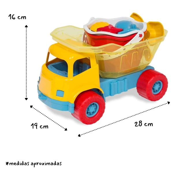 Encontraproduto.com.br - Este Super Caminhão Zinho Vem Para Deixar A Praia Ou O Quintal Ainda Mais Divertido Para Criançada, Poi Além Do Carrinho Vem Também Baldinho Com Peneira E Forminhas Para Moldar Terra Ou Areia!