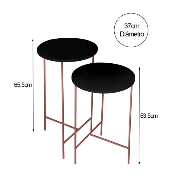 Encontraproduto.com.br - Jogo Com Mesa De Canto Redonda Para Sala De Estar Lírio Preto Base Rosê Gold - Preto
