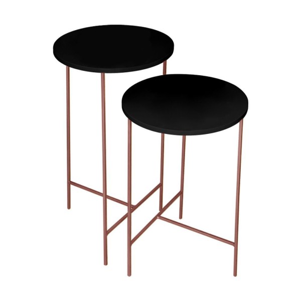 Encontraproduto.com.br - Jogo Com Mesa De Canto Redonda Para Sala De Estar Lírio Preto Base Rosê Gold - Preto