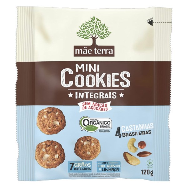 Mini Cookies Diets Orgânicos  7 Grãos Integrais sabor Quatro Castanhas Brasileiras 120g - Mãe Terra