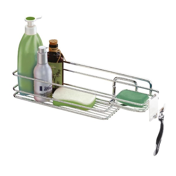 Encontraproduto.com.br - Suporte para Shampoo Sabonete Parafuso de Parede com Gancho Móvel Cromado