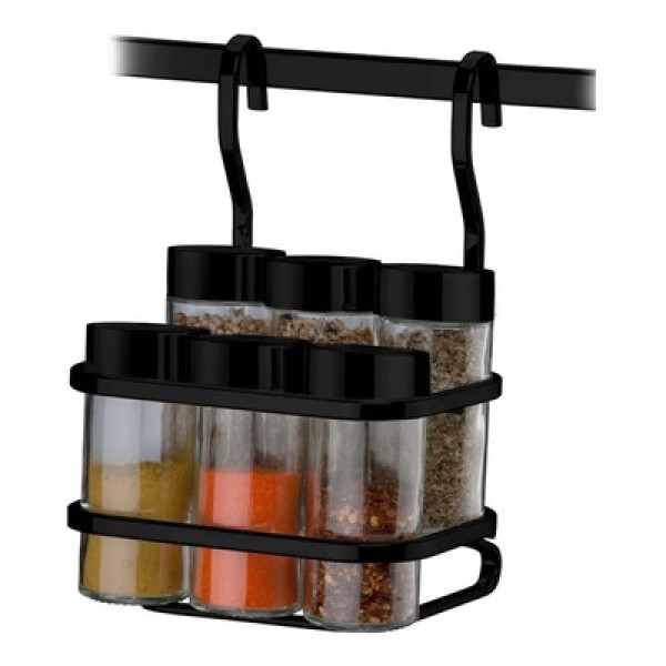 Encontraproduto.com.br - Porta Temperos 7 Peças Suporte Porta Condimentos Para Barra Luxo Cromado