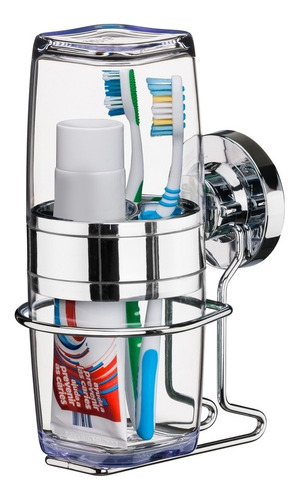 Suporte com Porta Escova e Creme Dental com Ventosa Cromado