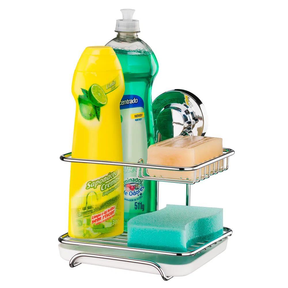 Encontraproduto.com.br - Suporte para Sabão Detergente Esponja com Fixação Por Ventosa