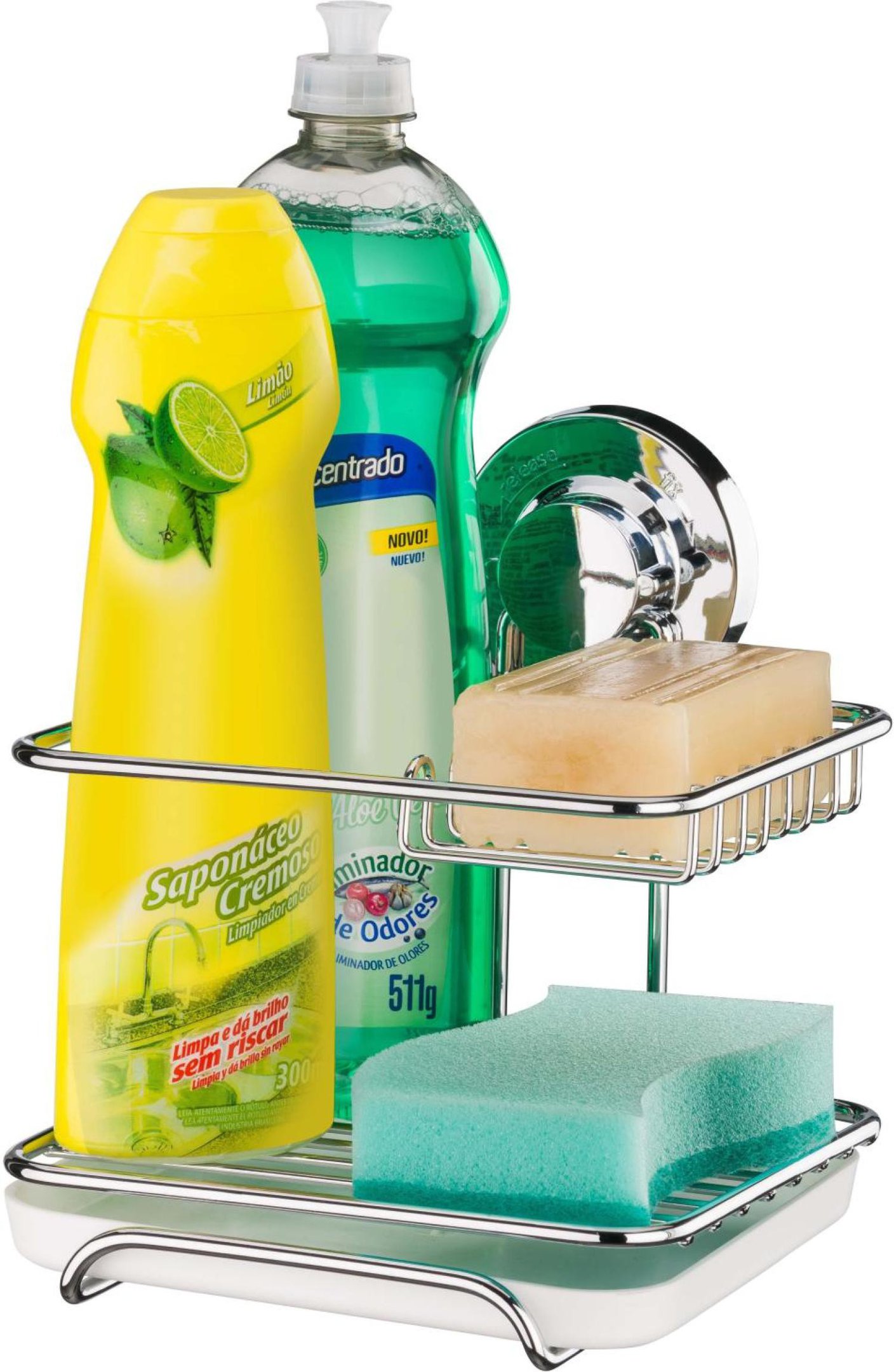 Encontraproduto.com.br - Suporte para Sabão Detergente Esponja com Fixação Por Ventosa