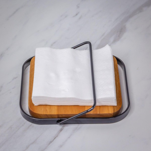 Encontraproduto.com.br - Porta Guardanapos Pequeno Ônix em Aço e Madeira