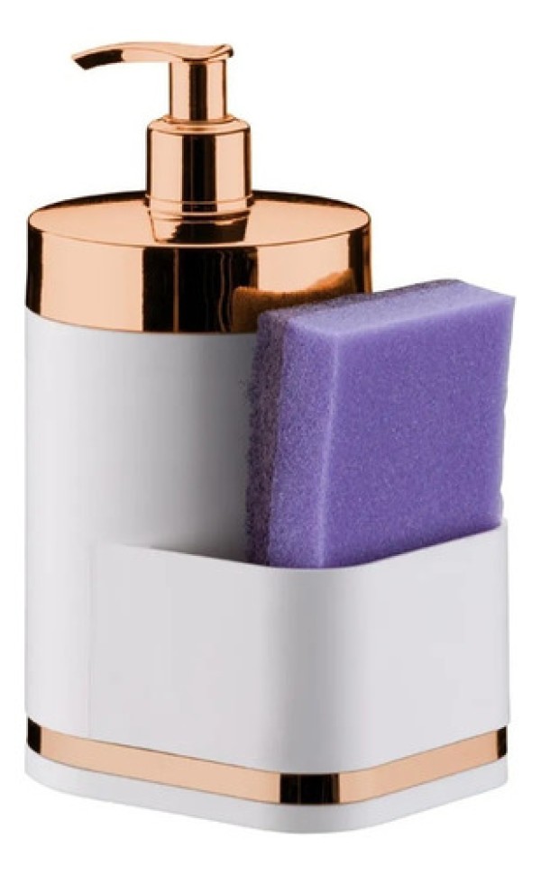 Dispenser Porta Detergente Organizador De Pia Branco e Rose Gold
