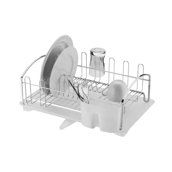 Encontraproduto.com.br - Escorredor De Louças Com Bandeja Cromado e Branco 10 Pratos 8 Copos