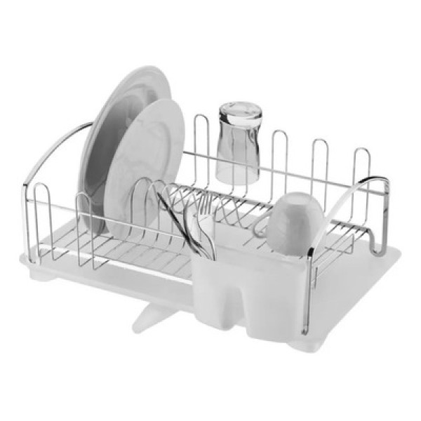Encontraproduto.com.br - Escorredor De Louças Com Bandeja Cromado e Branco 10 Pratos 8 Copos