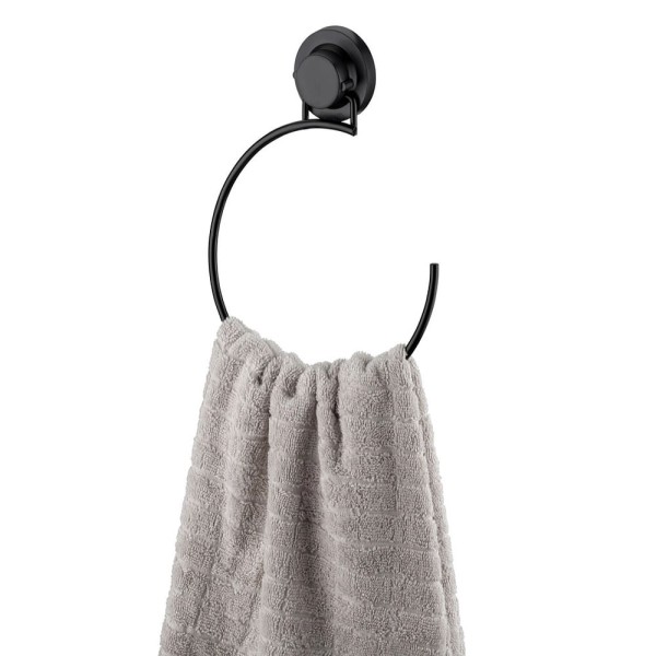 Porta Toalha Argola 18cm com Ventosa Preto Fosco Future
