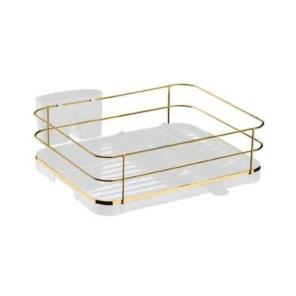 Encontraproduto.com.br - Escorredor de Louças Branco e Dourado com Bico