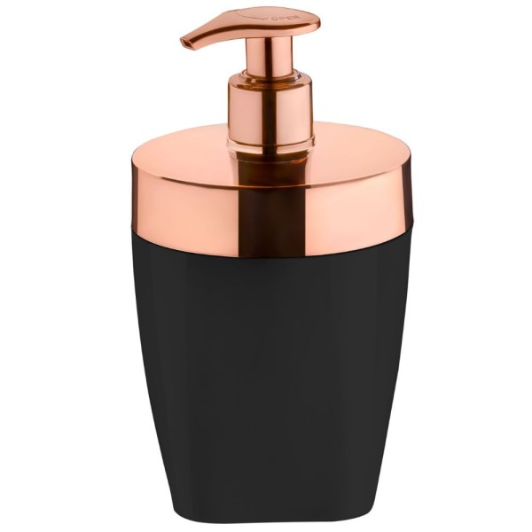 Encontraproduto.com.br - Dispenser Porta Sabonete Liquido Preto com Rose Gold 16cm