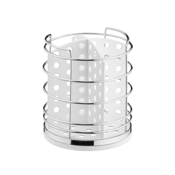 Porta Talheres Utensílios Branco e Cromado 15cm