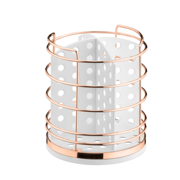 Porta Talheres Utensílios Branco e Rose Gold 15cm