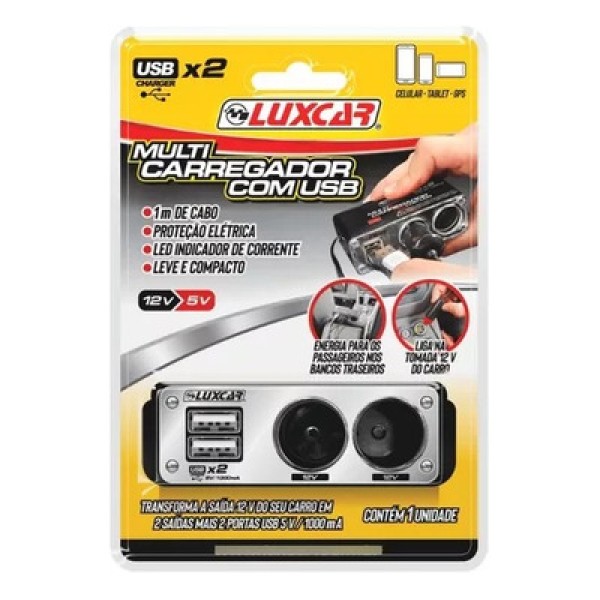 Encontraproduto.com.br - Multi Carregador Automotivo com entrada Usb Luxcar 3719
