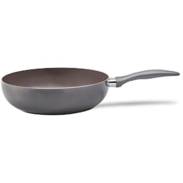 Encontraproduto.com.br - Panela Wok Brinox Ceramic Life Smart Plus Alumínio com Acabamento Cerâmico Mineral Resist com Cabo em Soft-Touch 28 cm - Cinza
