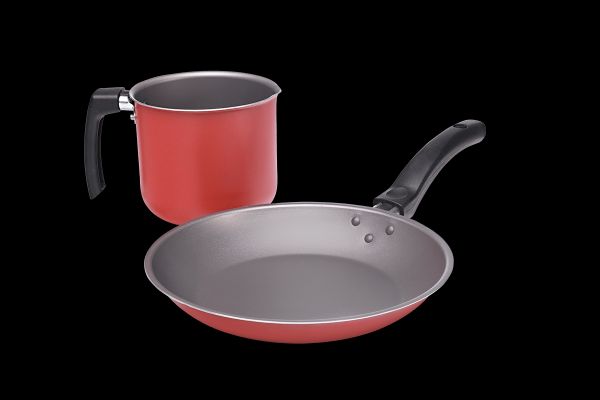 Encontraproduto.com.br - Kit Fervedor Frigideira Antiaderente Pro-Flon Em Alumínio Ruby Vermelho