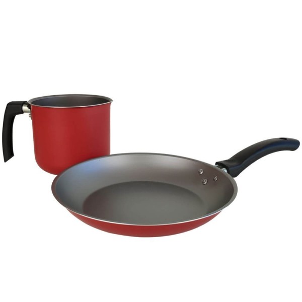 Encontraproduto.com.br - Kit Fervedor Frigideira Antiaderente Pro-Flon Em Alumínio Ruby Vermelho