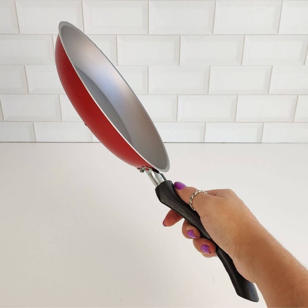 Encontraproduto.com.br - Kit Fervedor Frigideira Antiaderente Pro-Flon Em Alumínio Ruby Vermelho