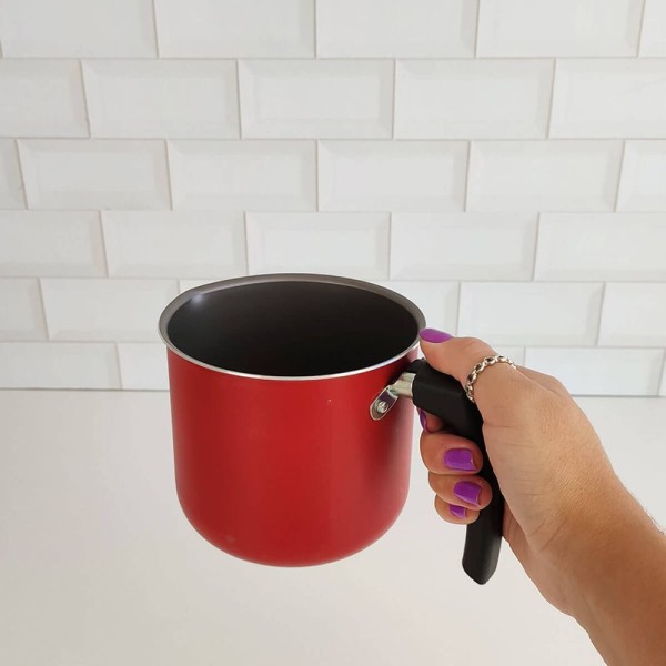 Encontraproduto.com.br - Kit Fervedor Frigideira Antiaderente Pro-Flon Em Alumínio Ruby Vermelho