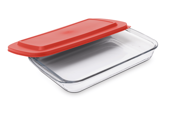 Encontraproduto.com.br - Assadeira Travessa De Vidro Retangular Com Tampa 3l Brinox Cor Vermelho