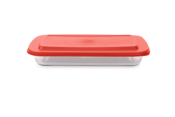 Encontraproduto.com.br - Assadeira Travessa De Vidro Retangular Com Tampa 3l Brinox Cor Vermelho
