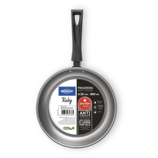 Encontraproduto.com.br - Frigideira Antiaderente 20 cm Pro-Flon Cor Vermelho Ruby Brinox